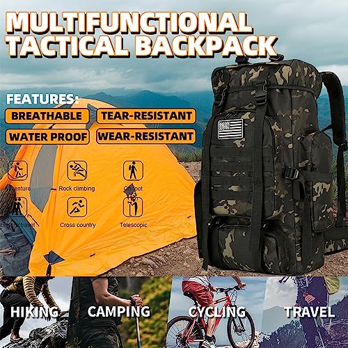 Bkcmy 45L Hiking Backpack Waterproof Travel Backpack Lightweight Outdoor Daypack Camping Backpack for Men Women (Black CP)