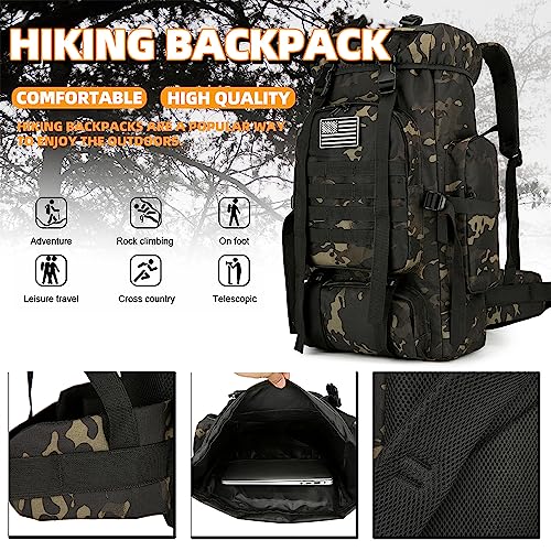 Bkcmy 45L Hiking Backpack Waterproof Travel Backpack Lightweight Outdoor Daypack Camping Backpack for Men Women (Black CP)