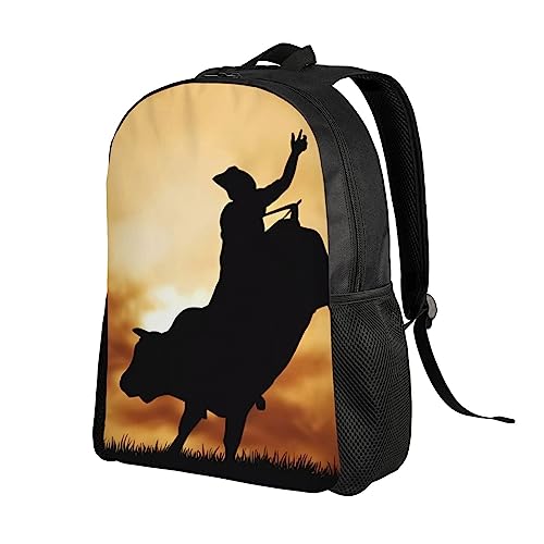 DEHIWI Cool Bull Riding Print Backpack Cute Lightweight Daypack Casual Travel Laptop Daypack For Men Women