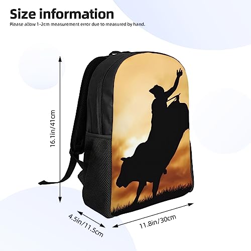 DEHIWI Cool Bull Riding Print Backpack Cute Lightweight Daypack Casual Travel Laptop Daypack For Men Women