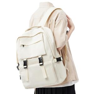 wepoet aesthetic college backpack for women cute school backpacks casual daypack water ressistant travel rucksack laptop backpack middle school bag for teen girls(beige)