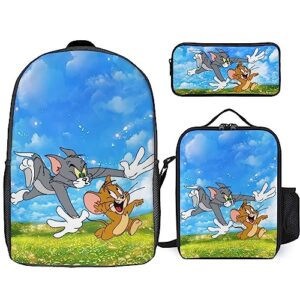 oqatdsn to.m and je.rry backpack teen boys and girls with lunch box pencil case 3 in 1