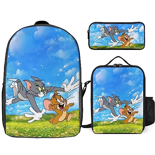 oqatdsn To.M And Je.Rry Backpack Teen Boys And Girls with Lunch Box Pencil Case 3 in 1