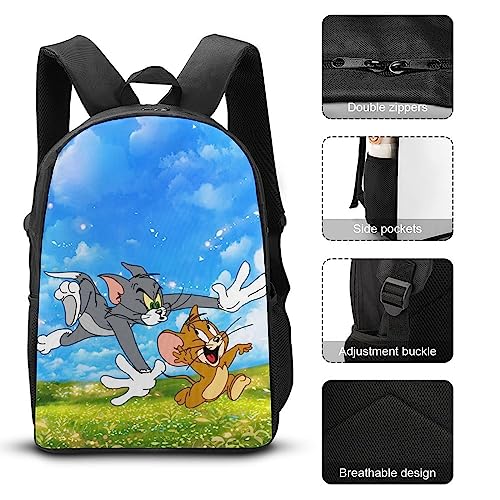 oqatdsn To.M And Je.Rry Backpack Teen Boys And Girls with Lunch Box Pencil Case 3 in 1