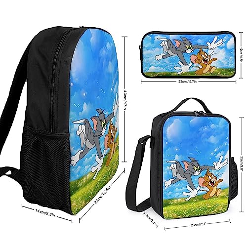 oqatdsn To.M And Je.Rry Backpack Teen Boys And Girls with Lunch Box Pencil Case 3 in 1