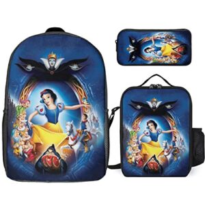 oqatdsn sn-ow white and the seven dw-arfs backpack teen boys and girls with lunch box pencil case 3 in 1