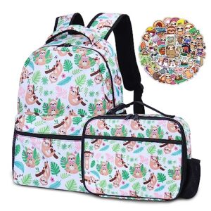 lopevctor sloth backpack set for boys girls, kids sloth backpack for school with lunch bag and stickers, cute sloth bookbag school bag set for students