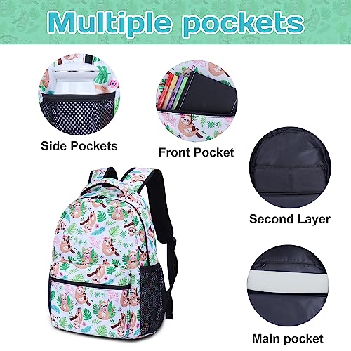 Lopevctor Sloth Backpack Set for Boys Girls, Kids Sloth Backpack for School with Lunch Bag and Stickers, Cute Sloth Bookbag School Bag Set for Students