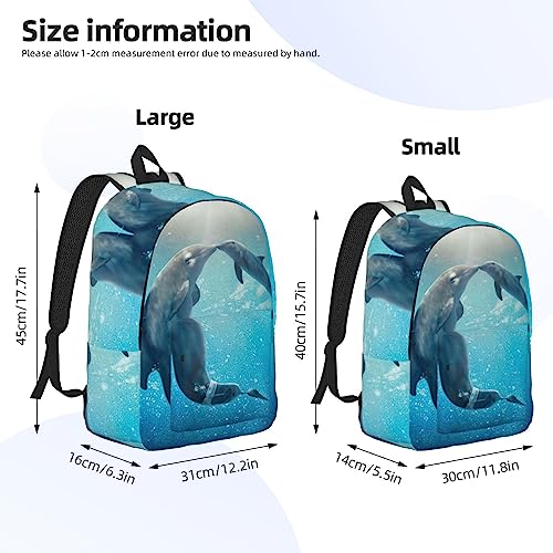 NOKOER Winter The Dolphin Printed Canvas Backpack,Laptop Backpack,Lightweight Travel Rucksack For Men And Women