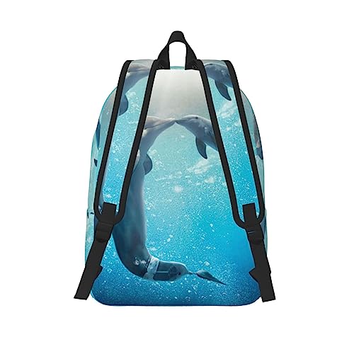 NOKOER Winter The Dolphin Printed Canvas Backpack,Laptop Backpack,Lightweight Travel Rucksack For Men And Women