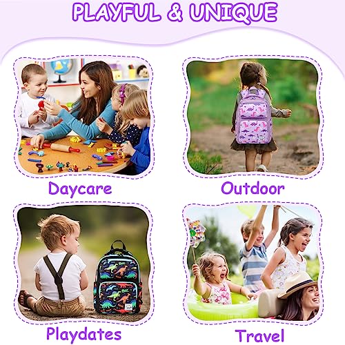 VASCHY Toddler Backpack for Girls, Kids Cute Kindergarten Daycare Children 7L Small Backpack Bookbag for School Travel Lilac Dinosaurs