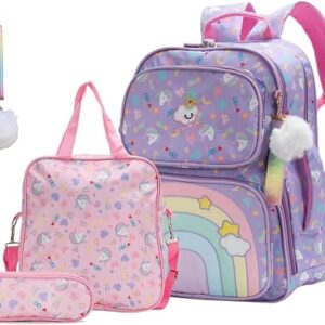 Rxudurp Girls Rainbow Backpacks Unicorn School Bags for Kids 6-8 Cute Bookbag Elementary School Backpack for Girls 8-12