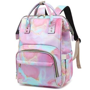 marble insulated lunch laptop backpack backpack for women, girls school backpack college bookbags picnic cooler backpack (pink)