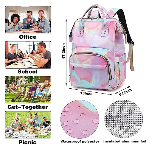 Marble Insulated Lunch Laptop Backpack Backpack for Women, Girls School Backpack College Bookbags Picnic Cooler Backpack (Pink)