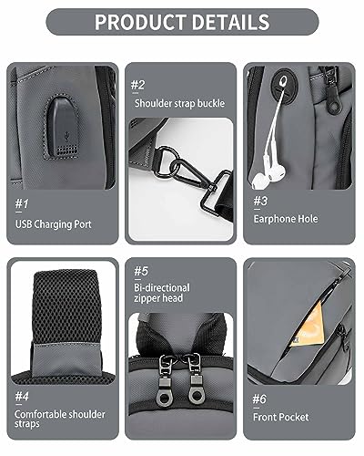 Grey Sling Bag for Men Women, Small Anti Theft One Strap Motorcycle Backpack Sling Tactical Chest Bag for Swimming Diving Outdoor Sports