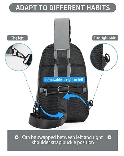 Grey Sling Bag for Men Women, Small Anti Theft One Strap Motorcycle Backpack Sling Tactical Chest Bag for Swimming Diving Outdoor Sports