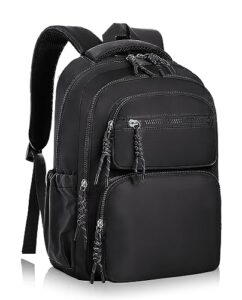 august 18 casual laptop backpack - nylon water resistant daypack backpacks with breathable shoulder straps and luggage belt for women men travel work commute, 25l(black)