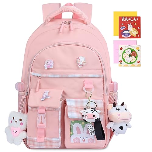 Mcaldume Cute Backpacks for Girls, Kawaii Backpack Aesthetic Backpack for Teen Girls, Cute Bookbag for Kids Elementary School Pink