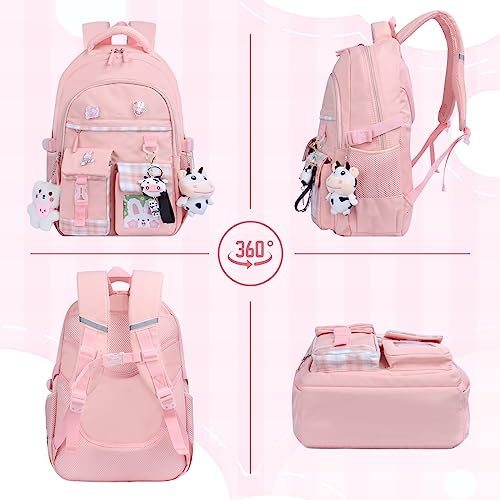 Mcaldume Cute Backpacks for Girls, Kawaii Backpack Aesthetic Backpack for Teen Girls, Cute Bookbag for Kids Elementary School Pink