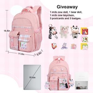 Mcaldume Cute Backpacks for Girls, Kawaii Backpack Aesthetic Backpack for Teen Girls, Cute Bookbag for Kids Elementary School Pink