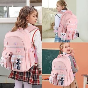 Mcaldume Cute Backpacks for Girls, Kawaii Backpack Aesthetic Backpack for Teen Girls, Cute Bookbag for Kids Elementary School Pink