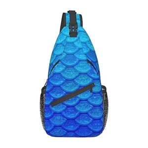 evanem sea blue mermaid fish scale crossbody sling backpack sling bag chest bag shoulder bag casual day pack for unisex