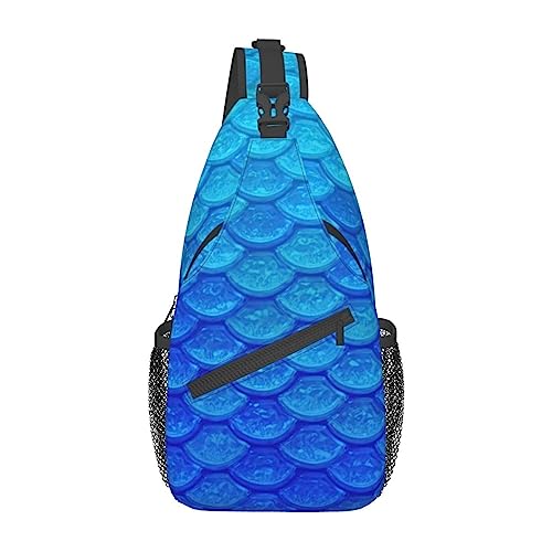 EVANEM Sea Blue Mermaid Fish Scale Crossbody Sling Backpack Sling Bag Chest Bag Shoulder Bag Casual Day Pack For Unisex