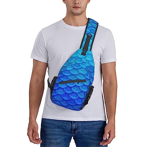 EVANEM Sea Blue Mermaid Fish Scale Crossbody Sling Backpack Sling Bag Chest Bag Shoulder Bag Casual Day Pack For Unisex