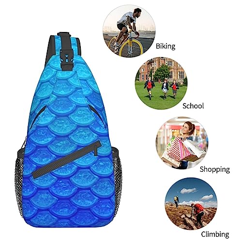 EVANEM Sea Blue Mermaid Fish Scale Crossbody Sling Backpack Sling Bag Chest Bag Shoulder Bag Casual Day Pack For Unisex