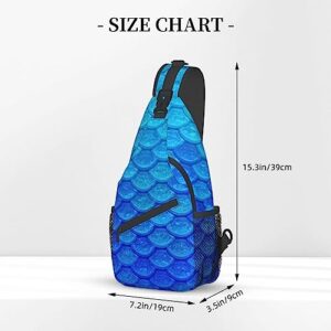 EVANEM Sea Blue Mermaid Fish Scale Crossbody Sling Backpack Sling Bag Chest Bag Shoulder Bag Casual Day Pack For Unisex