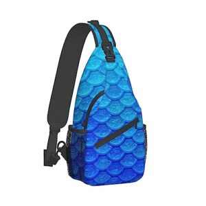 EVANEM Sea Blue Mermaid Fish Scale Crossbody Sling Backpack Sling Bag Chest Bag Shoulder Bag Casual Day Pack For Unisex