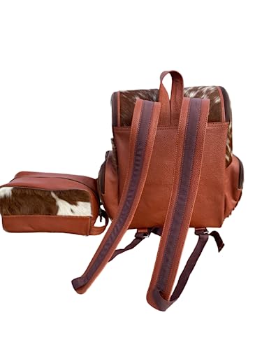 Leather Cowhide Backpack with cowhide hand clutch | Traveling Backpack Leather is for both Men and Women | Made with Cow Skin | Special designed for Gifts, sports, Gym, and Multi-Purpose Uses