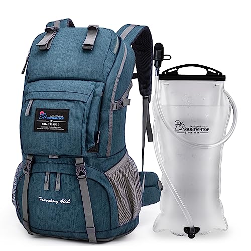 MOUNTAINTOP 40L Hiking Backpack with 3L Hydration Bladder for Women & Men Outdoor Travel Camping Day Pack with Rain Cover, 21.7 x 13 x 7.9 in,Blue Sky