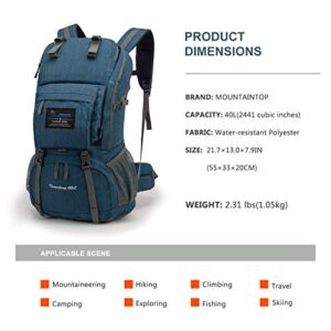 MOUNTAINTOP 40L Hiking Backpack with 3L Hydration Bladder for Women & Men Outdoor Travel Camping Day Pack with Rain Cover, 21.7 x 13 x 7.9 in,Blue Sky