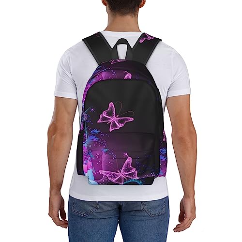 Pink Purple Butterfly Printed Laptop Backpacks Lightweight Stylish Casual Daypack For Work Business Travel