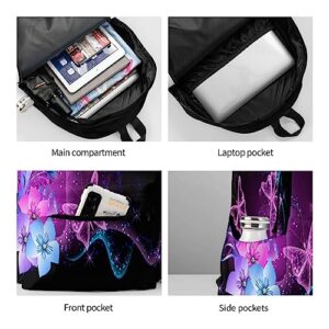 Pink Purple Butterfly Printed Laptop Backpacks Lightweight Stylish Casual Daypack For Work Business Travel