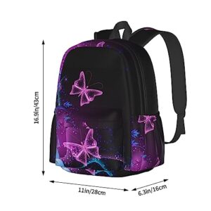 Pink Purple Butterfly Printed Laptop Backpacks Lightweight Stylish Casual Daypack For Work Business Travel