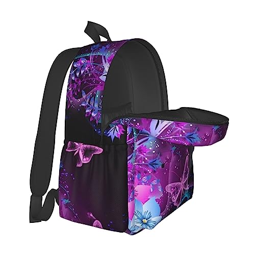 Pink Purple Butterfly Printed Laptop Backpacks Lightweight Stylish Casual Daypack For Work Business Travel