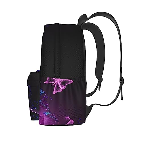 Pink Purple Butterfly Printed Laptop Backpacks Lightweight Stylish Casual Daypack For Work Business Travel