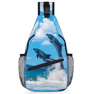 bisibuy jumping dolphins sling bag for women men crossbody sling backpack shoulder bag chest bag daypack for travel hiking outdoor