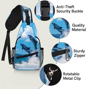 bisibuy Jumping Dolphins Sling Bag for Women Men Crossbody Sling Backpack Shoulder Bag Chest Bag Daypack for Travel Hiking Outdoor