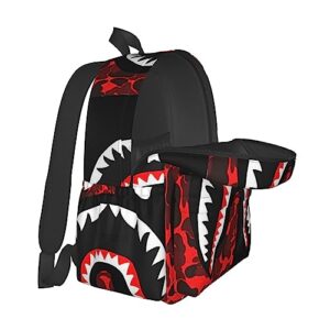 Red-Black Shark Printed Travel Laptop Backpack For Women,Print Mini Casual Daypack Waterproof Computer Bags With Ergonomic