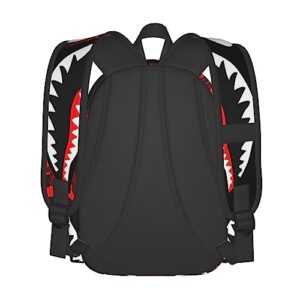 Red-Black Shark Printed Travel Laptop Backpack For Women,Print Mini Casual Daypack Waterproof Computer Bags With Ergonomic