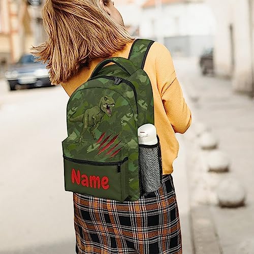 Fovanxixi Custom Green Dinosaur T-Rex Claw Backpack for Kids Boys Girls Personalized Name Text Children Backpack School Bag Customized Daypack Schoolbag for Student Bookbag