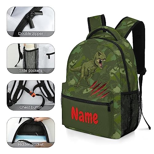 Fovanxixi Custom Green Dinosaur T-Rex Claw Backpack for Kids Boys Girls Personalized Name Text Children Backpack School Bag Customized Daypack Schoolbag for Student Bookbag