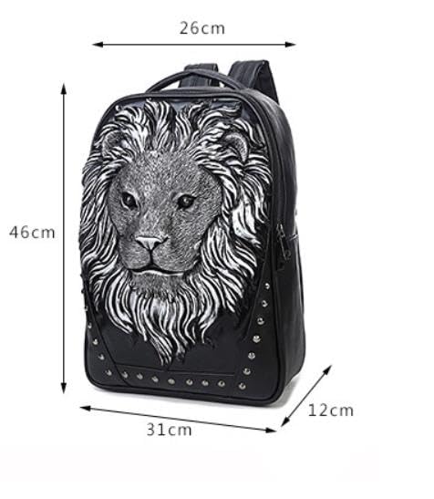 seamand Personalized 3D Lion PU Leather Casual Laptop Backpack for Men Durable Travel Daypack (Gold color)