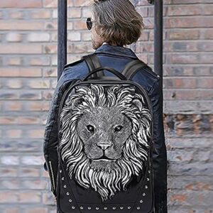 seamand Personalized 3D Lion PU Leather Casual Laptop Backpack for Men Durable Travel Daypack (Gold color)