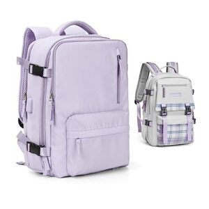 wonhox travel backpack for women bundle, carry on backpack,hiking laptop backpack waterproof outdoor sports rucksack casual daypack, purple