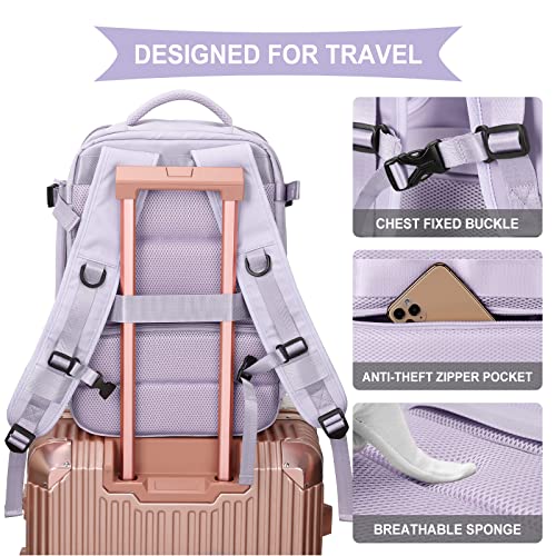 WONHOX Travel Backpack for Women Bundle, Carry On Backpack,Hiking Laptop Backpack Waterproof Outdoor Sports Rucksack Casual Daypack, Purple