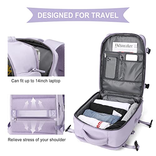 WONHOX Travel Backpack for Women Bundle, Carry On Backpack,Hiking Laptop Backpack Waterproof Outdoor Sports Rucksack Casual Daypack, Purple